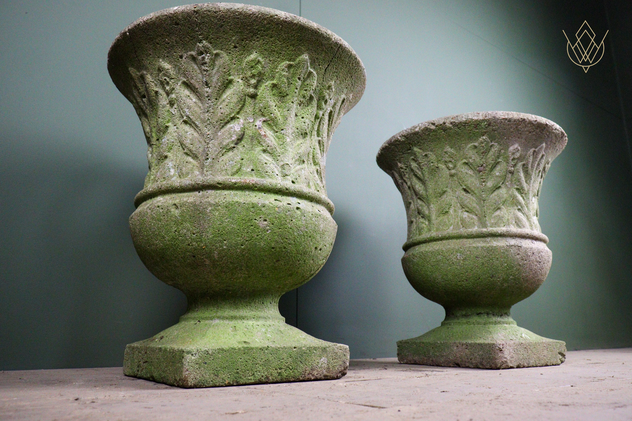 Pair of Weathered Composition Stone Urns - WM12658 - Image 4