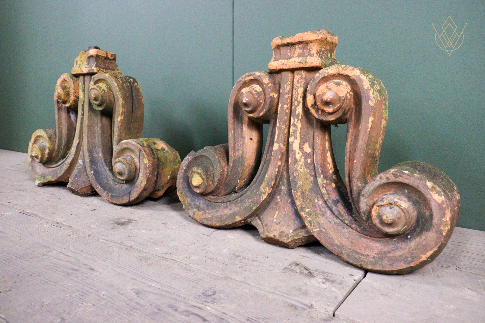 Pair of Decorative Victorian Scroll Finials - WM12662
