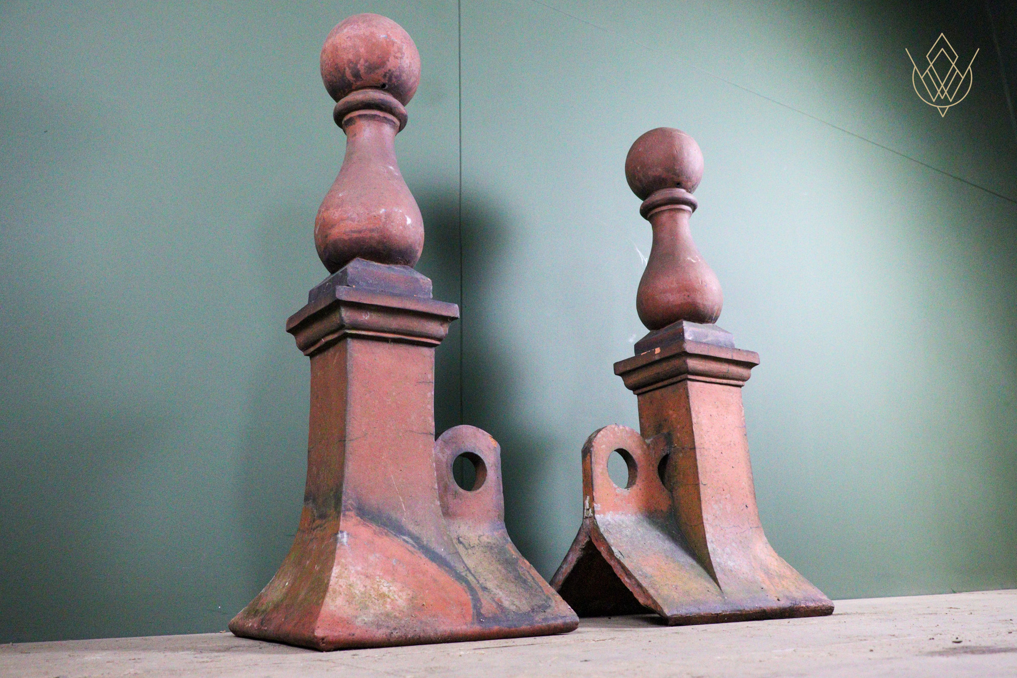 Pair of Decorative Victorian Red Terracotta Ridge Finial - WM12663