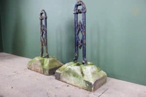 Pair of Wrought Iron Finials on Stone Plinths - WM12666