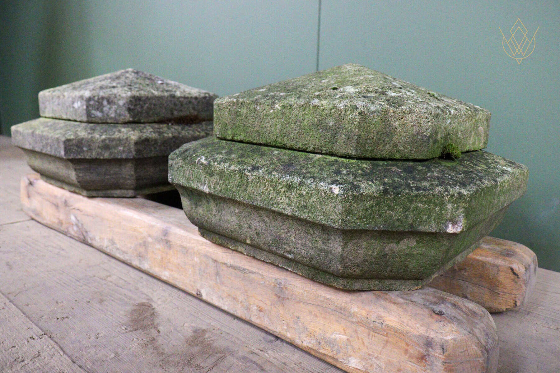 Pair of 19th Century Gritstone Pier Caps - WM12672