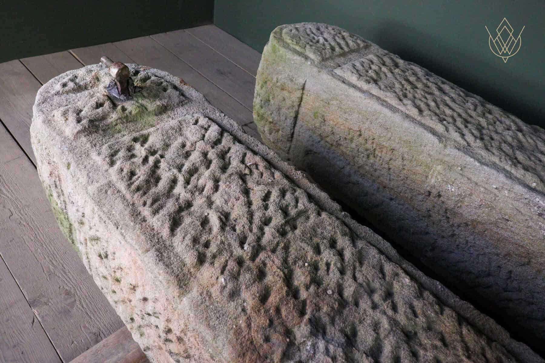 Large Pair Round Top Gritstone Carved Stone Gateposts - WM12681 - Image 2