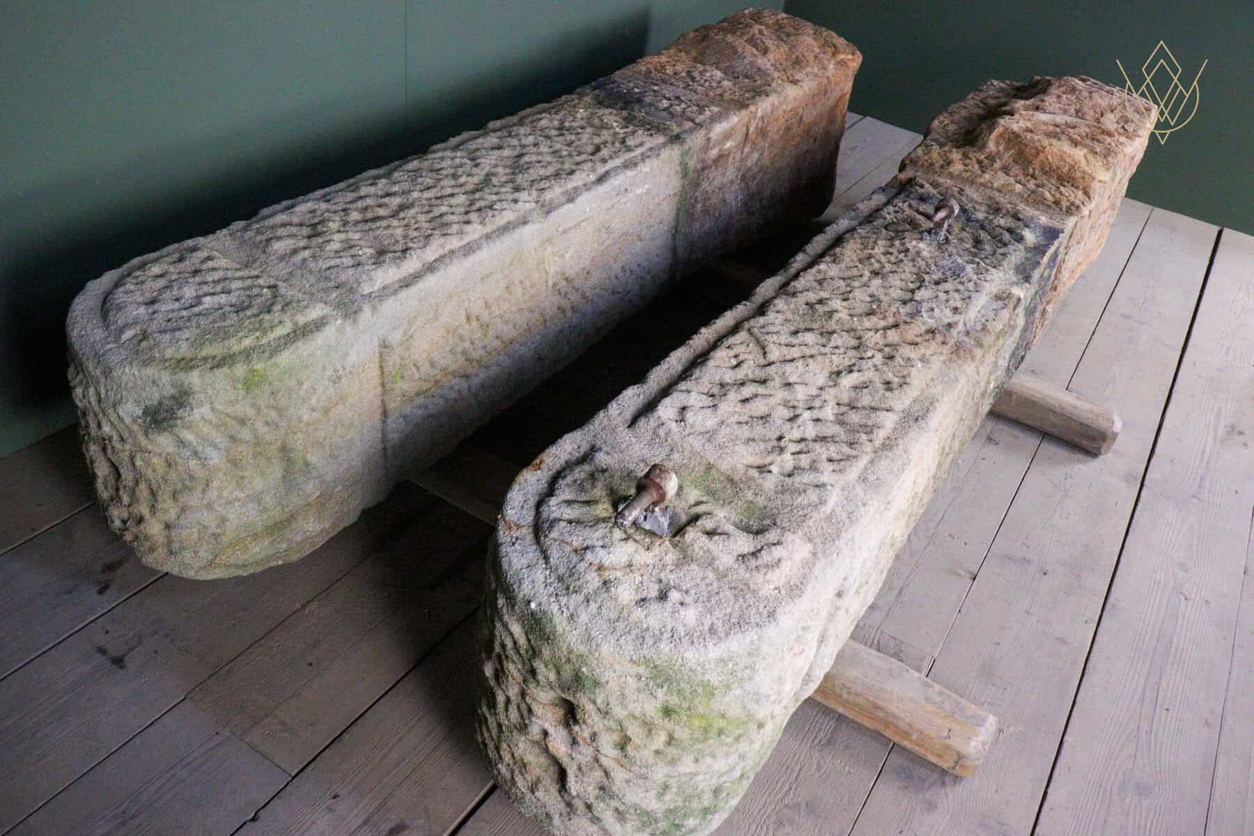 Large Pair Round Top Gritstone Carved Stone Gateposts - WM12681