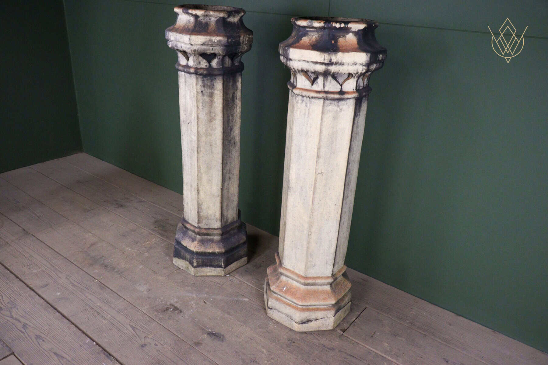 Pair of Buff Terracotta Octagonal Heart Insert Chimney Pots - WM12689 - Image 4