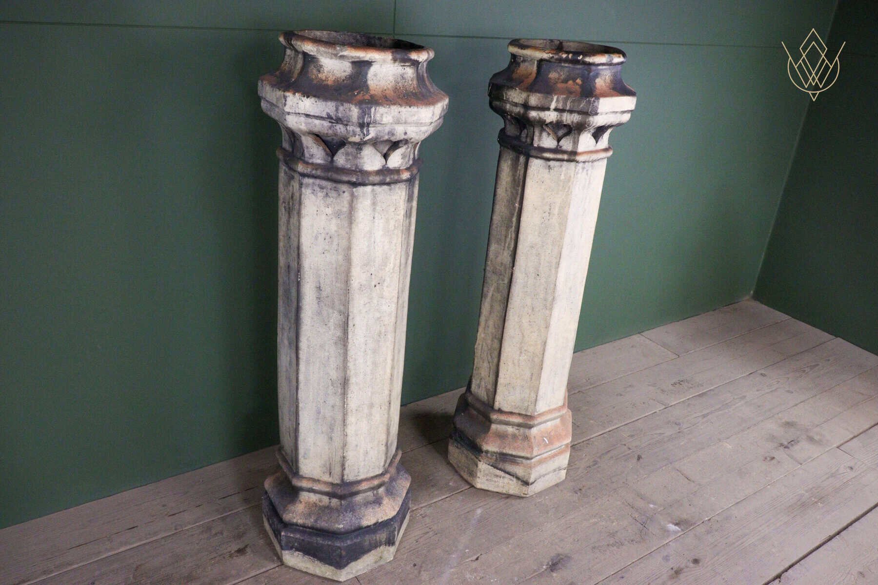 Pair of Buff Terracotta Octagonal Heart Insert Chimney Pots - WM12689 - Image 2