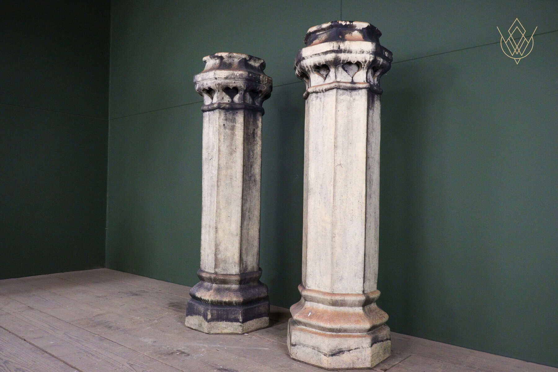 Pair of Buff Terracotta Octagonal Heart Insert Chimney Pots - WM12689